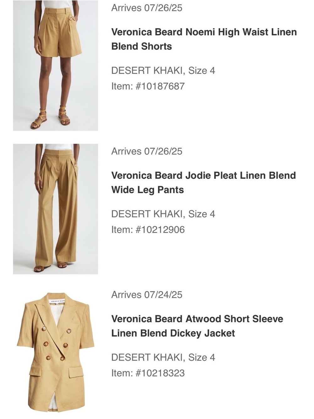 Veronica Beard Desert Khaki Linen Blend three piece set – Size 4